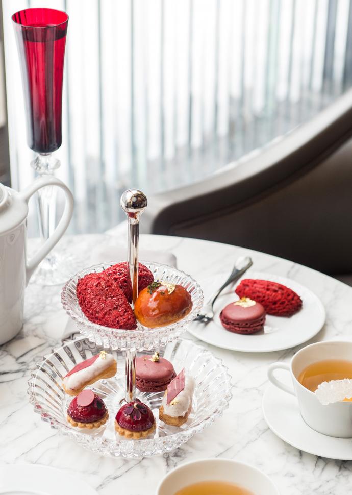 A table set for afternoon tea at Baccarat Hotel